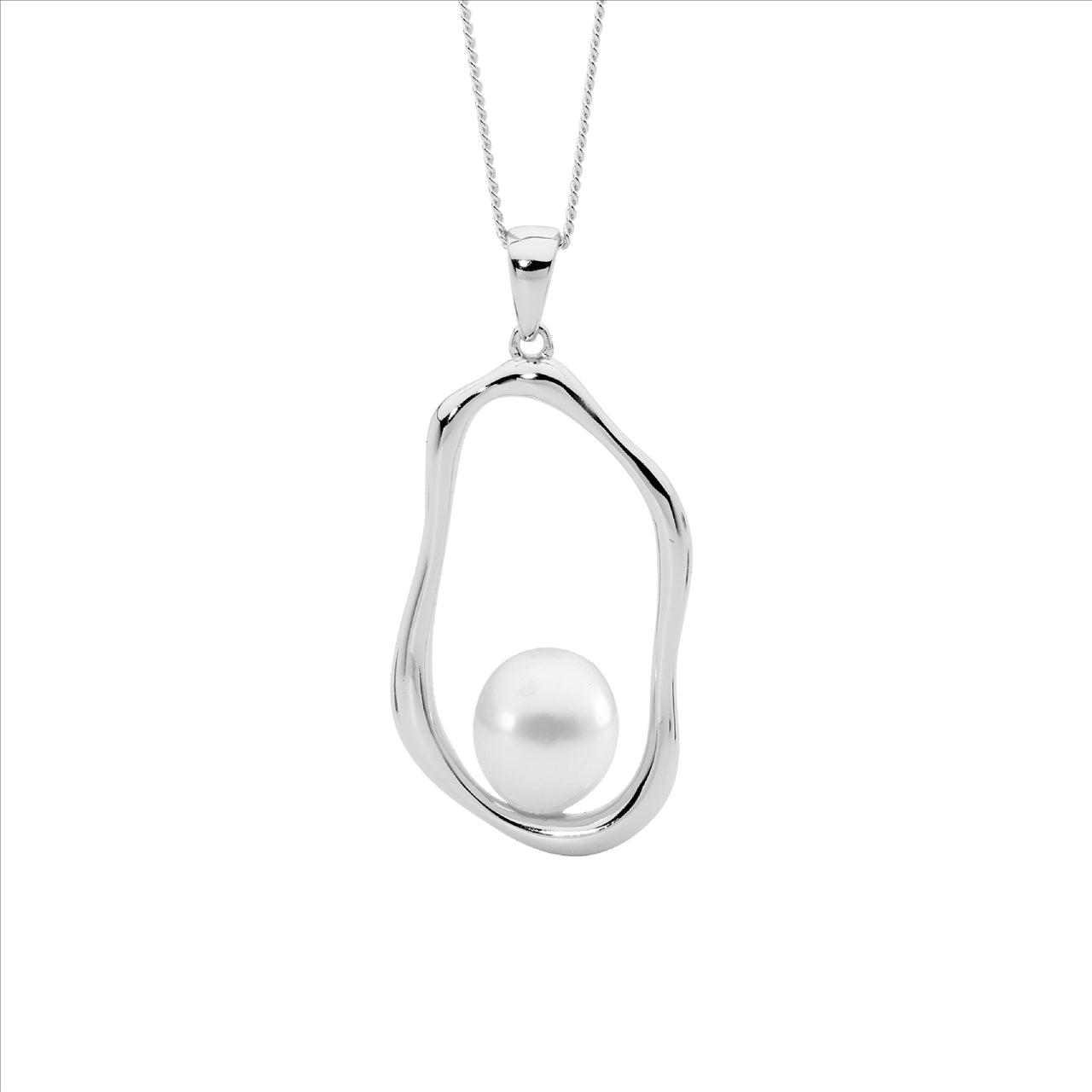 Sterling Silver Open Oval Freshwater Pearl Necklace