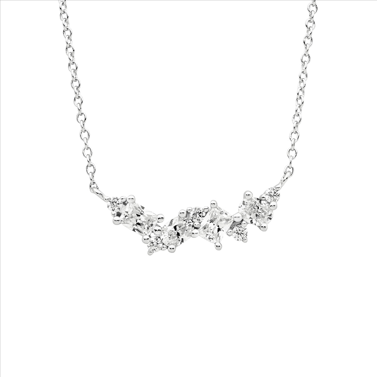 Sterling Silver with Cubic Zirconia Cluster Necklace