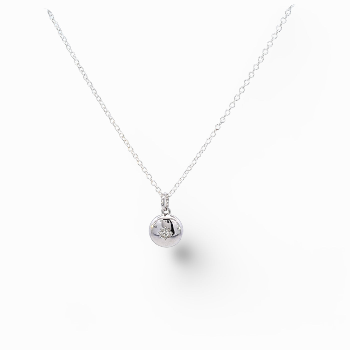 Sterling Silver Round Drop Pendant with White Cubic Zirconia