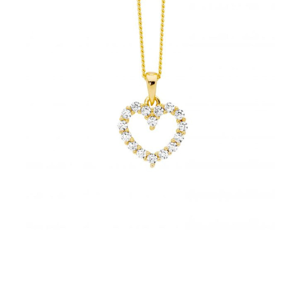 Sterling Silver/Gold Plated Open Heart with Cubic Zirconia's