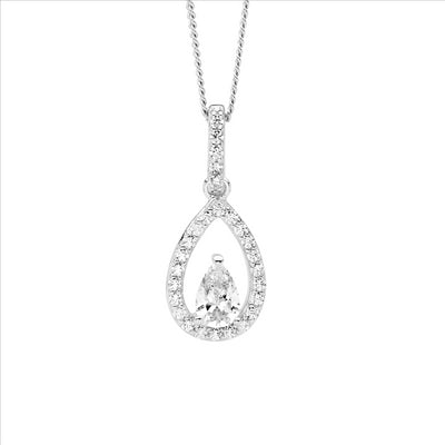 Sterling Silver Cubic Zirconia Open Pear Drop Necklace