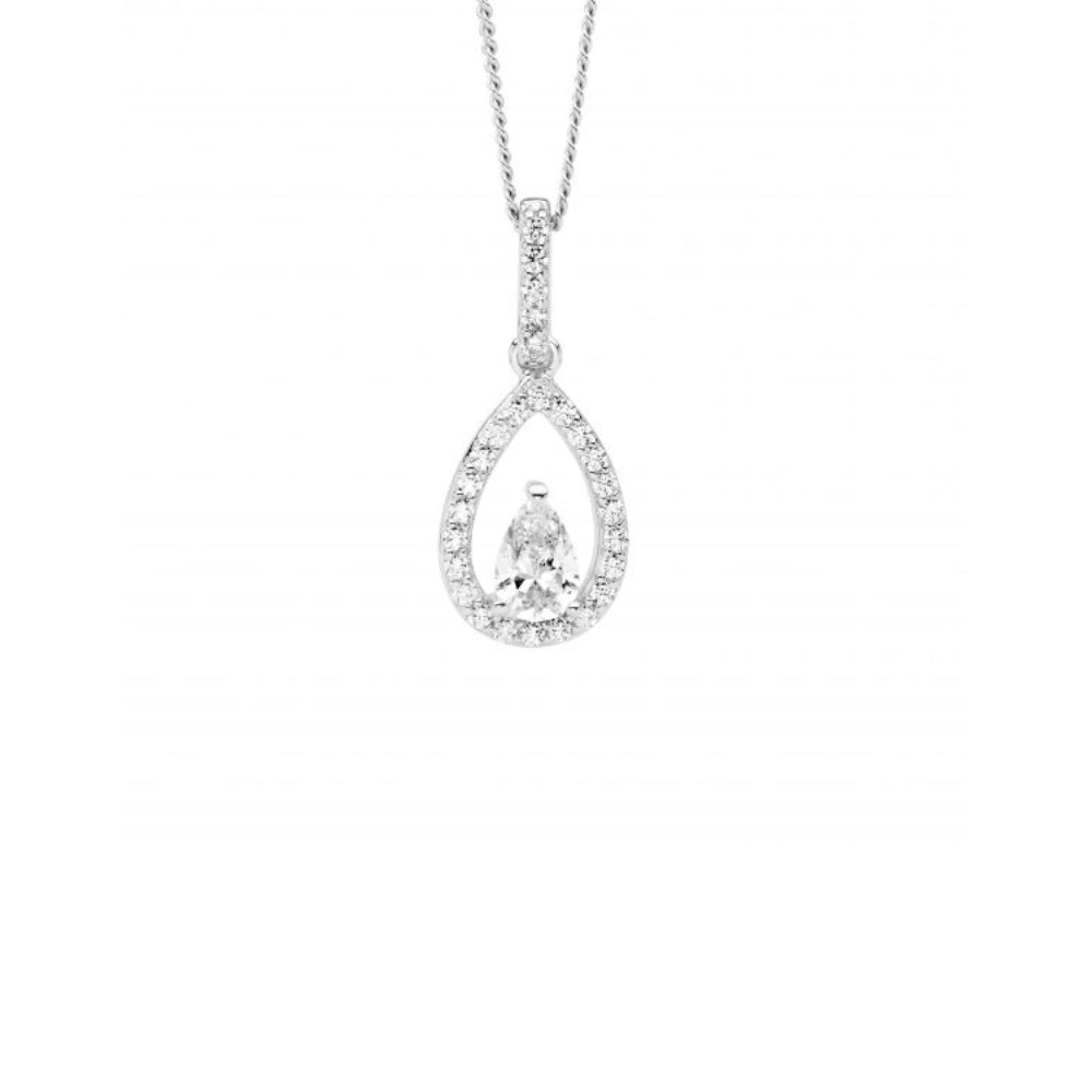 Sterling Silver Cubic Zirconia Open Pear Drop Necklace