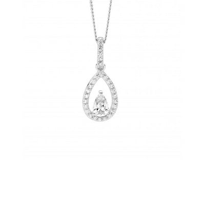 Sterling Silver Cubic Zirconia Open Pear Drop Necklace