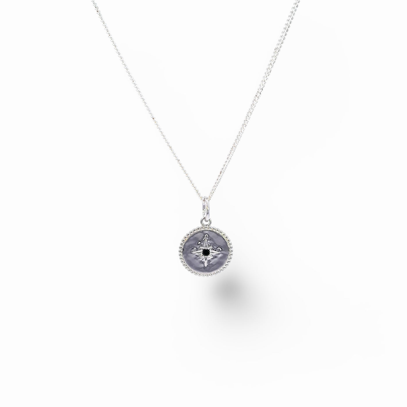 Sterling Silver Round Pendant with Black Cubic Zirconia