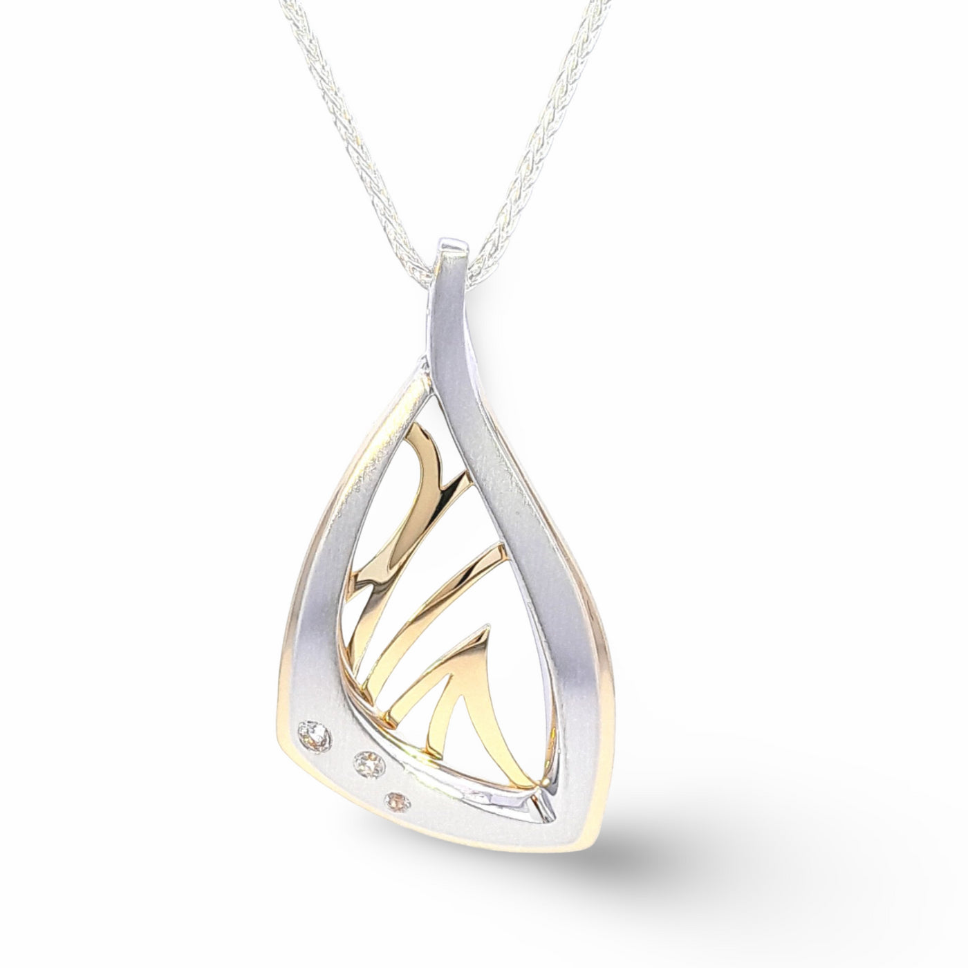 Sterling Silver & Yellow Gold Plated Pendant with White Sapphires