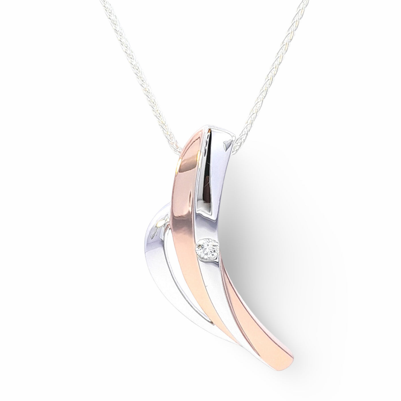 Sterling Silver & Rose Gold Plated Pendant with White Sapphires