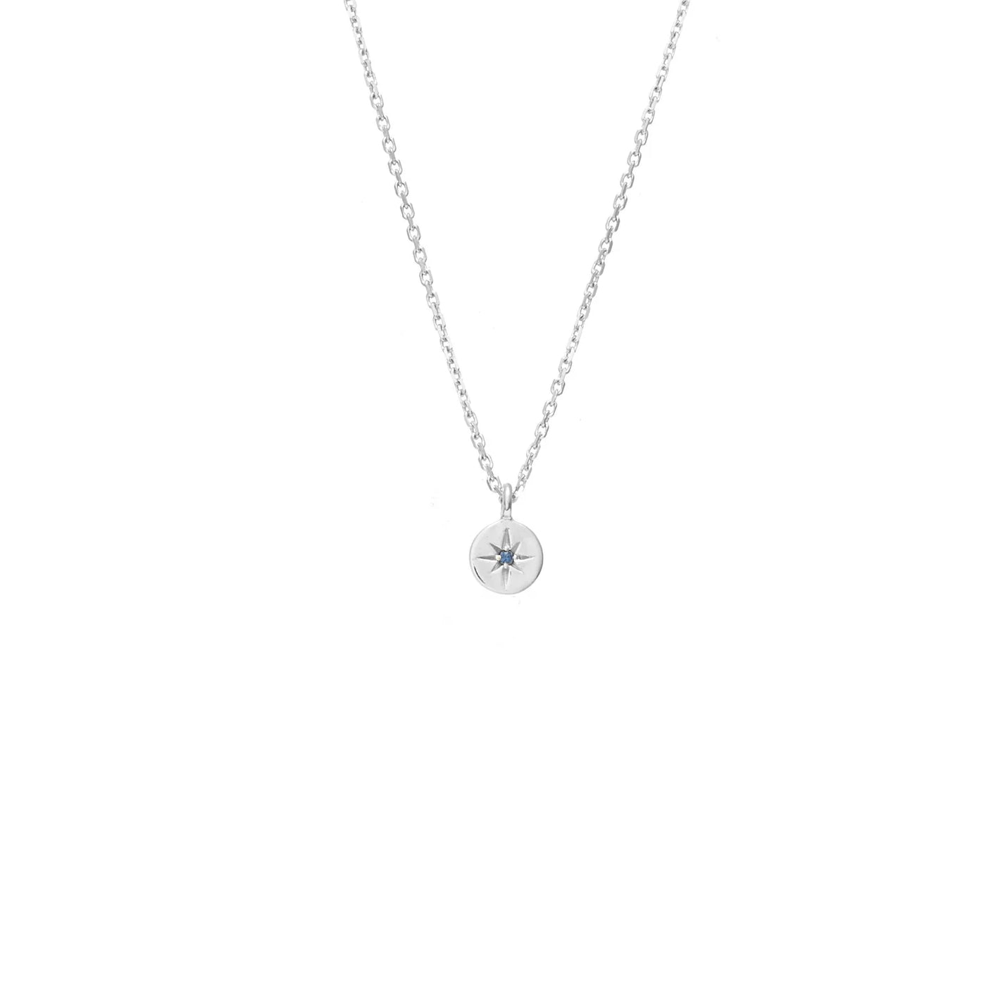 Petite North Star Sterling Silver Necklace with Sapphire