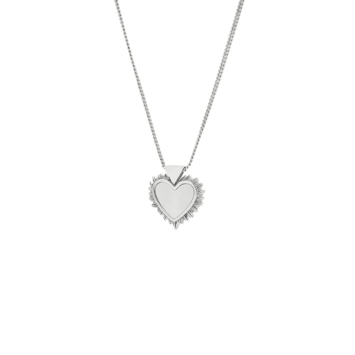Flaming Mother-of-Pearl Heart Necklace Silver