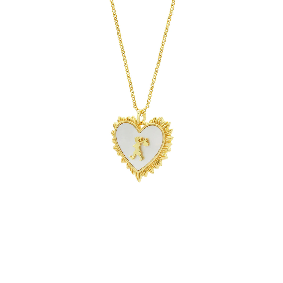 Runaway Flaming Mother-of-Pearl Heart Necklace Gold-Plated