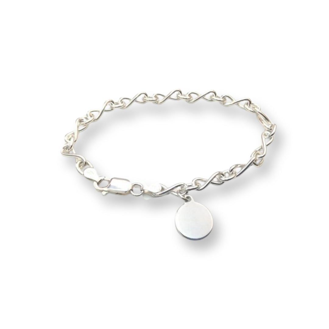 Sterling Silver Infinity 1/1 Figaro Bracelet with Disc