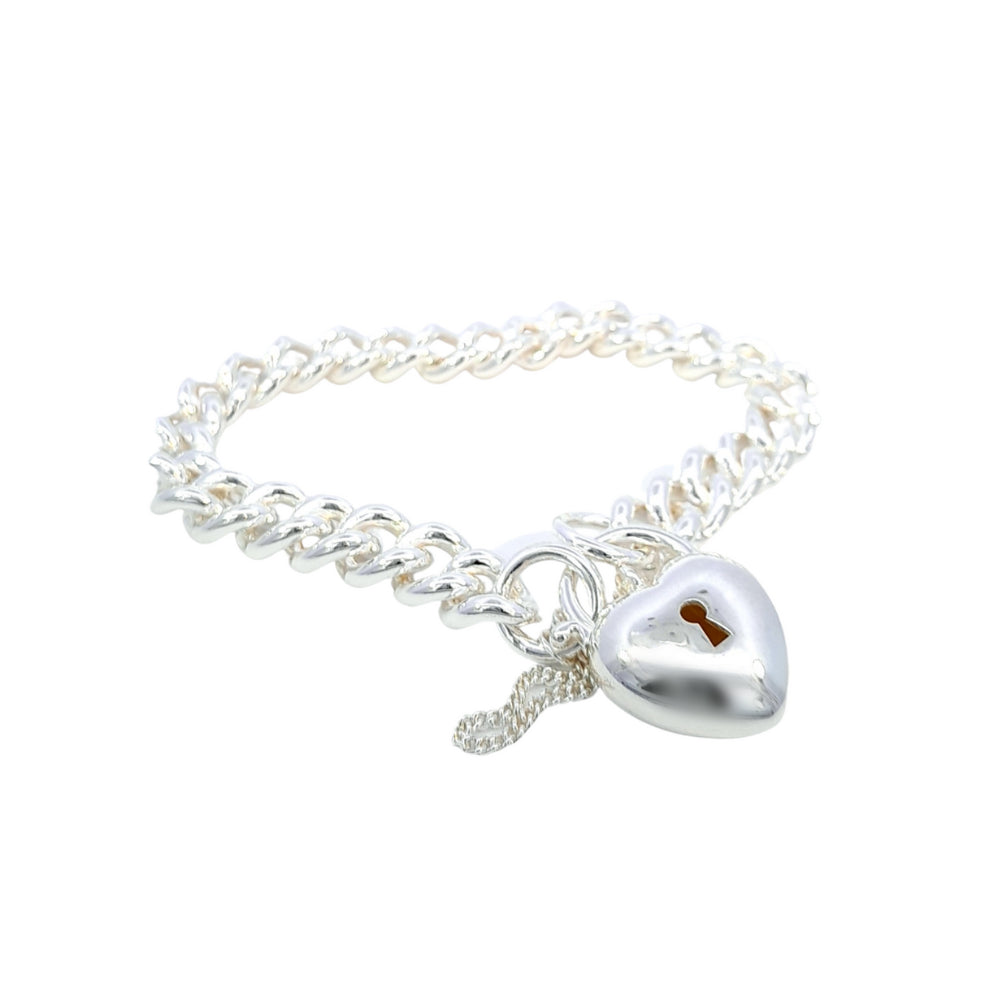 Sterling Silver Curb Bracelet with Heart Fastener