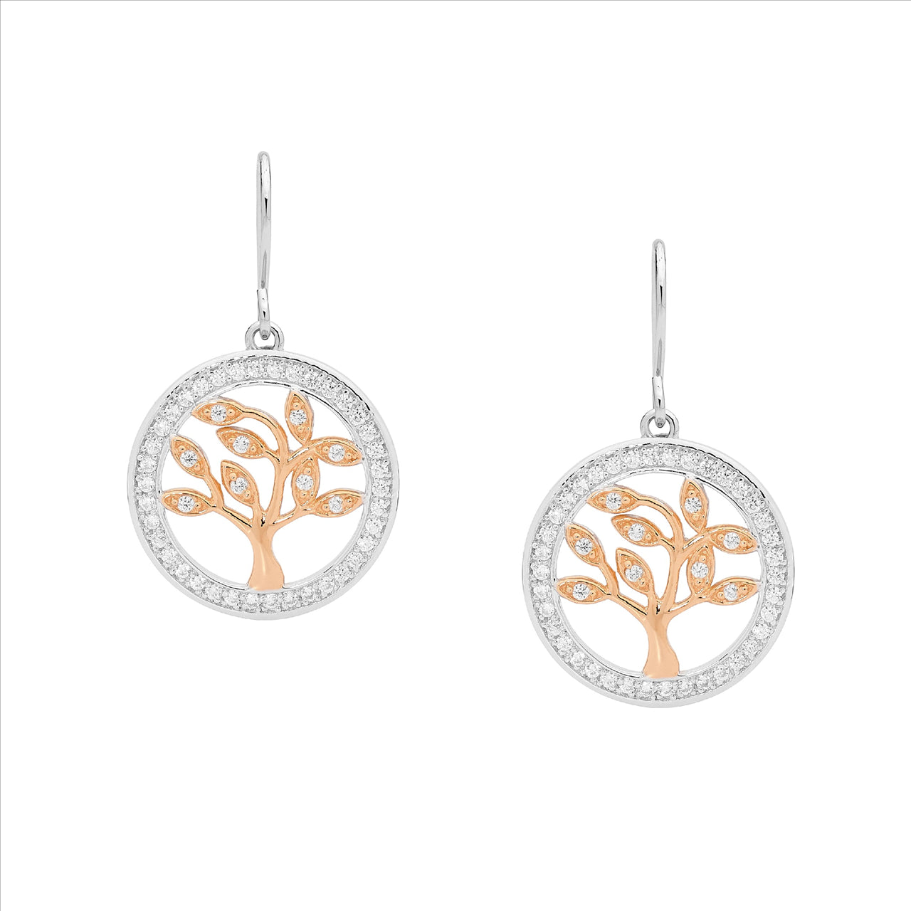 Sterling Silver Rose Gold Plated Tree of Life Earring with CZ's