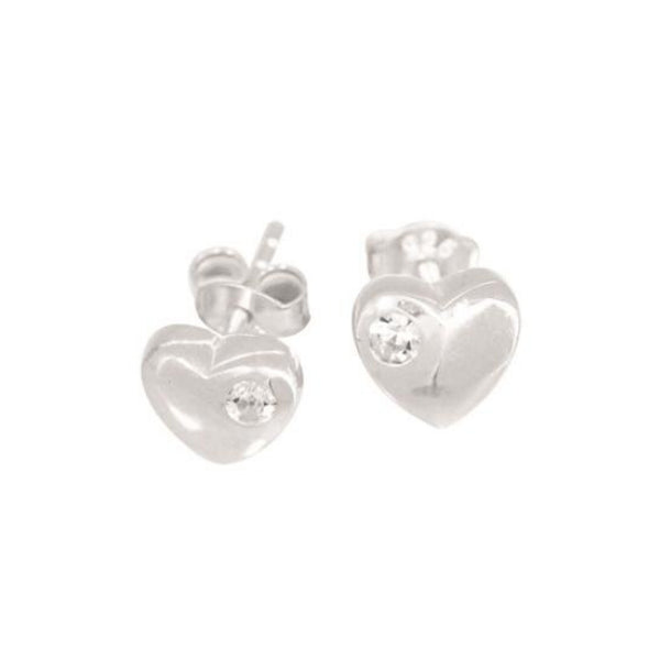 Sterling Silver Heart & Cubic Zirconia Stud Earring