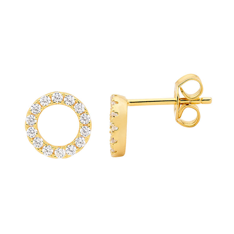 Sterling Silver Gold Plated White Cubic Zirconia Earring