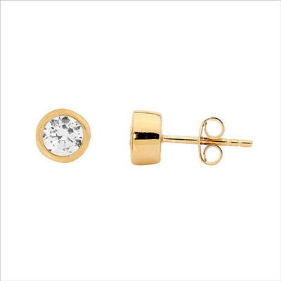 Sterling Silver Yellow Gold Cubic Zirconia Stud Earring