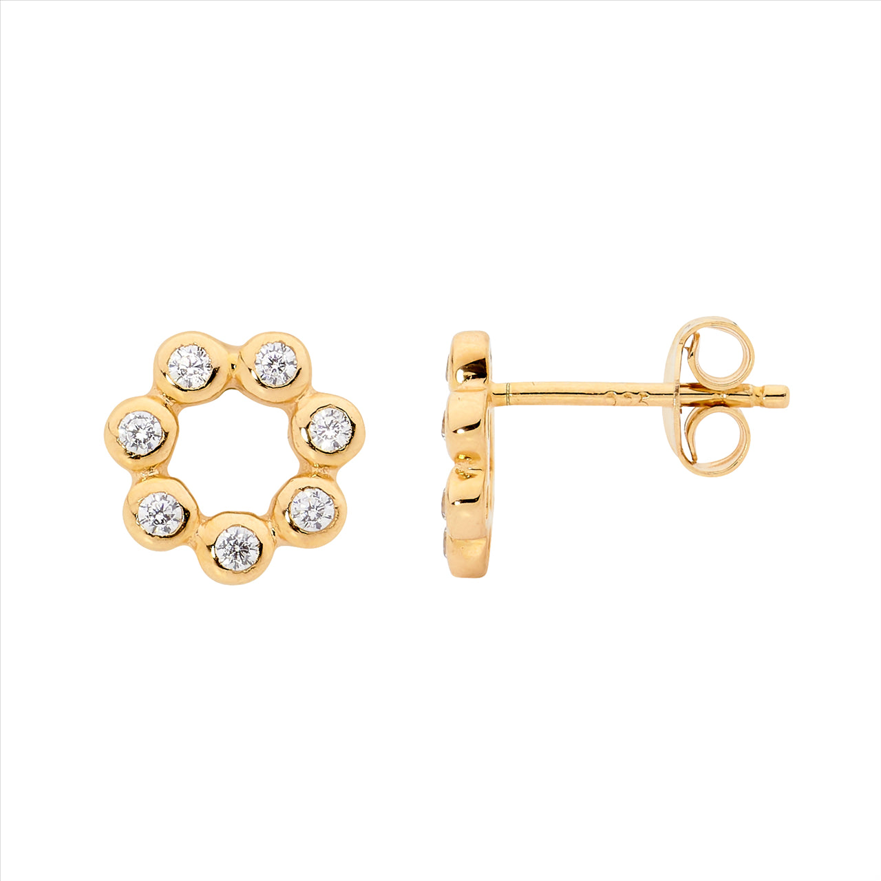 Sterling Silver Gold Plated Circle with Cubic Zirconia Stud Earring