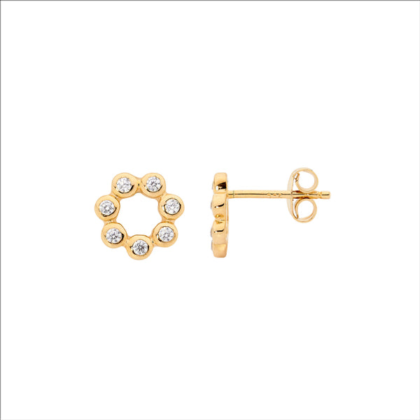 Sterling Silver Gold Plated Circle with Cubic Zirconia Stud Earring