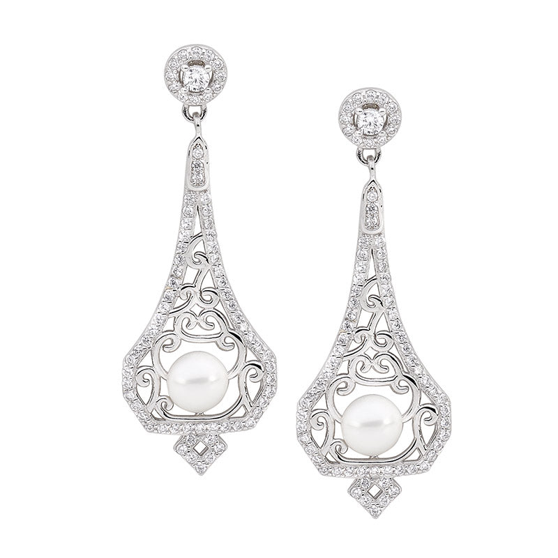 Sterling Silver Cubic Zirconia & Pearl Earring