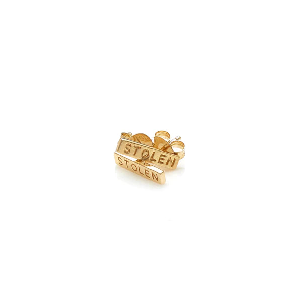Gold Plated Tiny Stolen Bar Earring