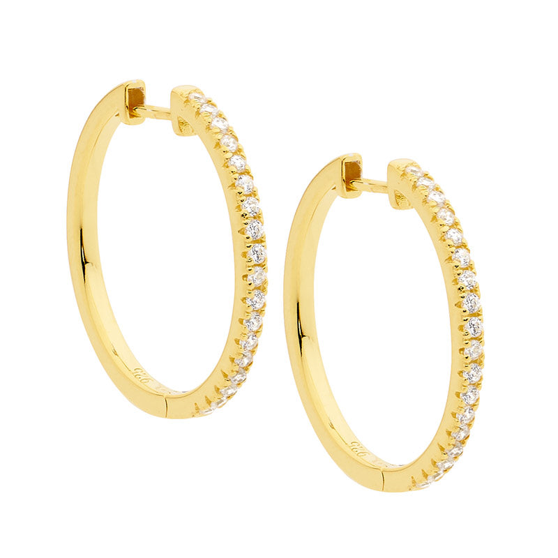 Sterling Silver Gold Plated Hoop Earring with CZ's