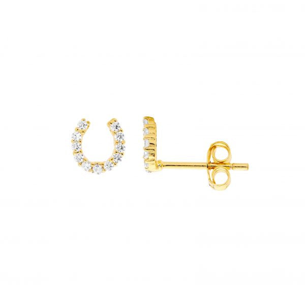 Sterling Silver/Gold Plated Horse Shoe Earring with Cubic Zirconia's
