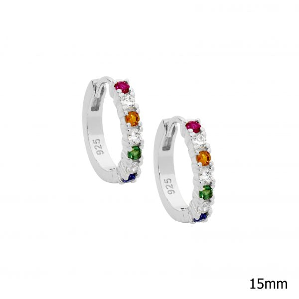 Sterling Silver Huggie Earring with Coloured Cubic Zirconia's.