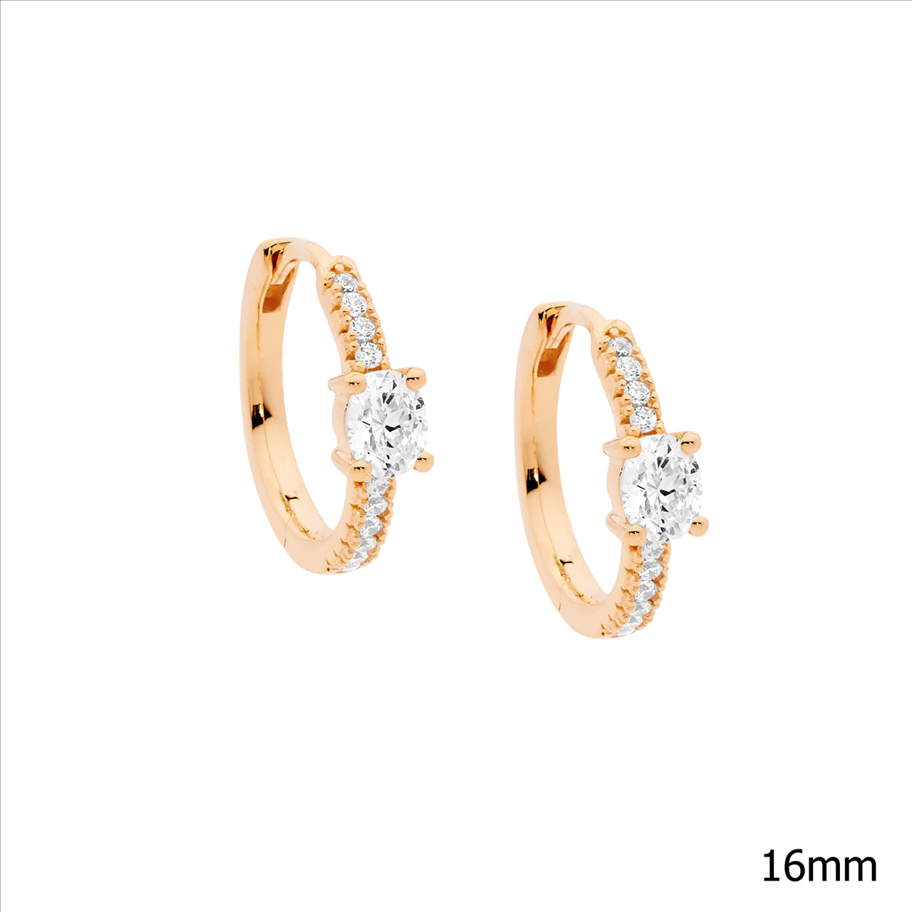 Sterling Silver Rose Gold Plated Cubic Zirconia Huggie Earring
