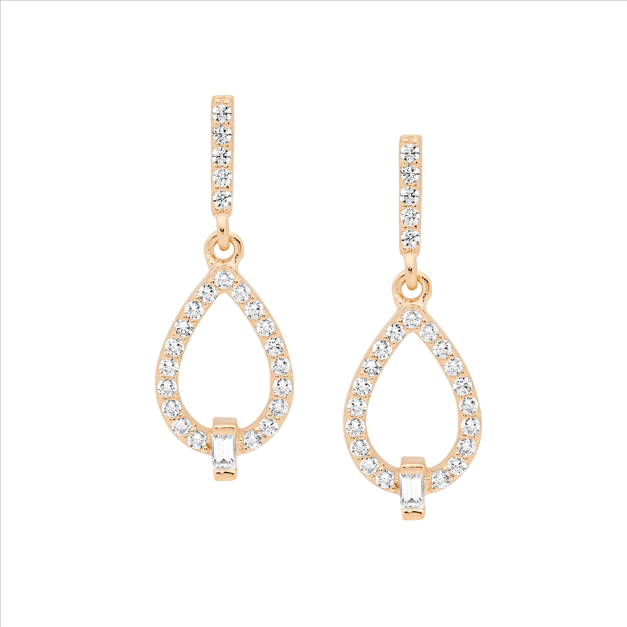 Sterling Silver Rose Gold Plated Cubic Zirconia Drop Earring