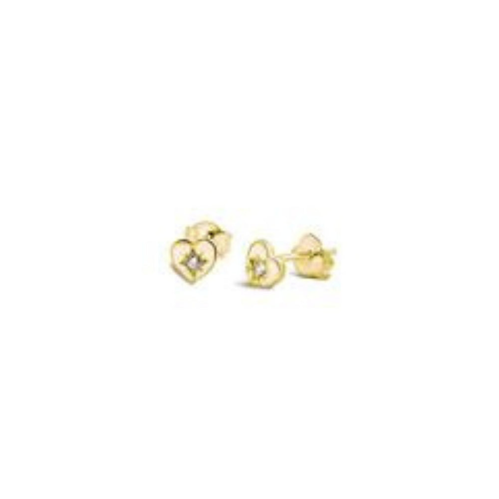 Sterling Silver Yellow Gold Plated Heart with CZ Stud Earring