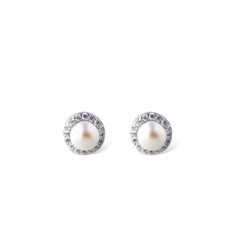 Silver Perle Freshwater Pearl & Cubic Zirconia Stud Earring