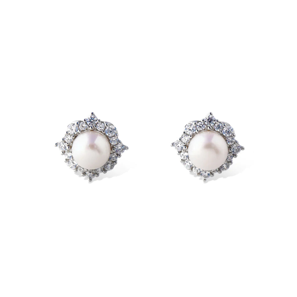 Silver Perle Freshwater Pearl & Cubic Zirconia Stud Earring