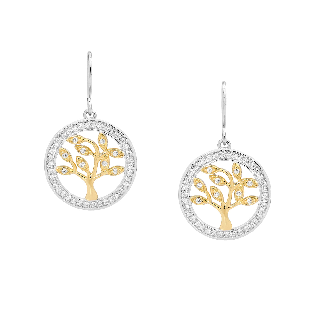 Sterling Silver & Gold Plated Tree of Life Earring with CZ's
