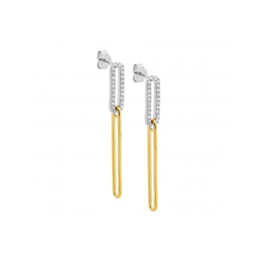 Sterling Silver, Yellow Gold Plated Cubic Zirconia Drop Earring