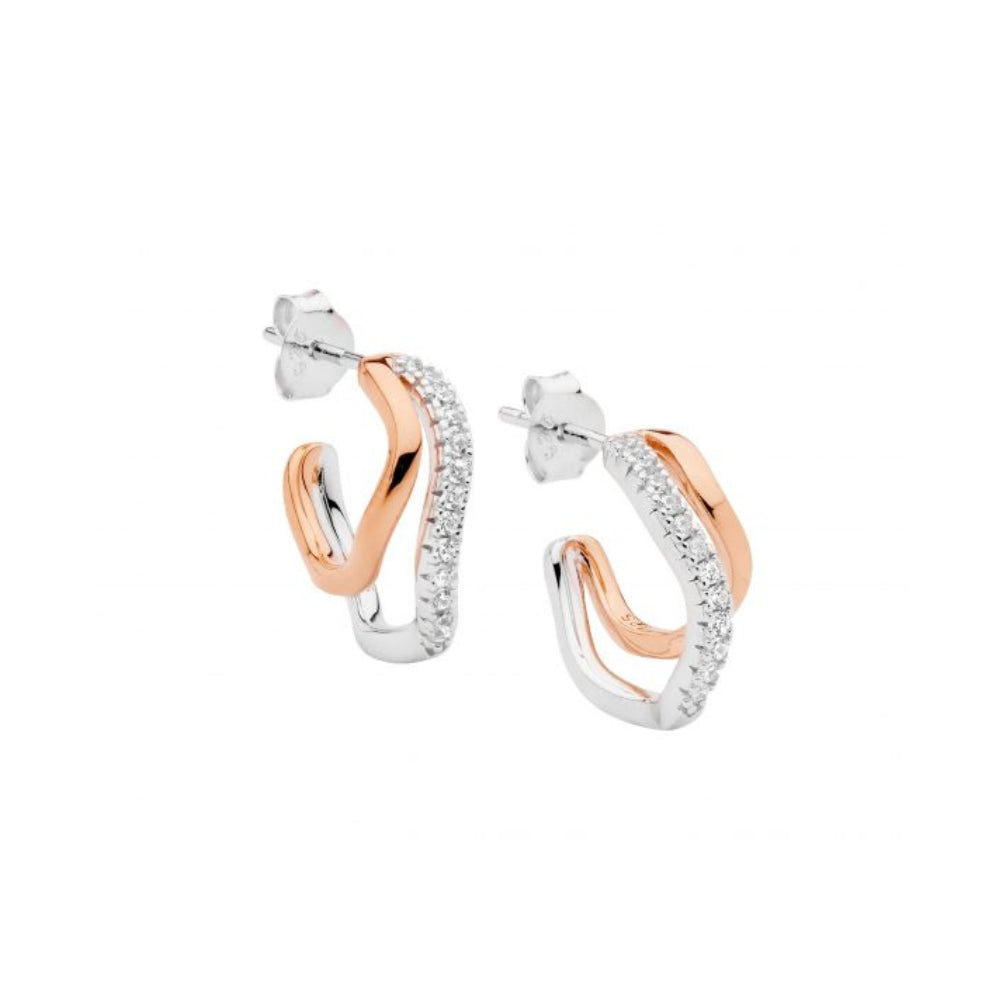 Sterling Silver Rose Gold Plated with Cubic Zirconia Hoop Earring