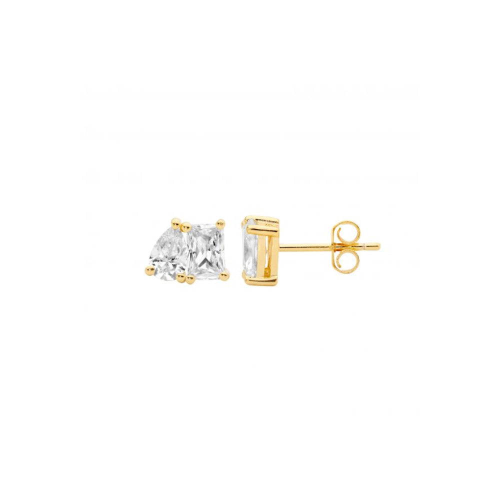 Sterling Silver Gold Plated Cubic Zirconia Stud Earring