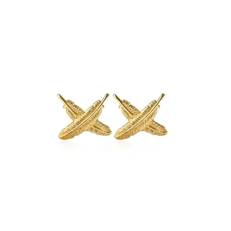 Mini Feather Kisses Studs - Gold Plated