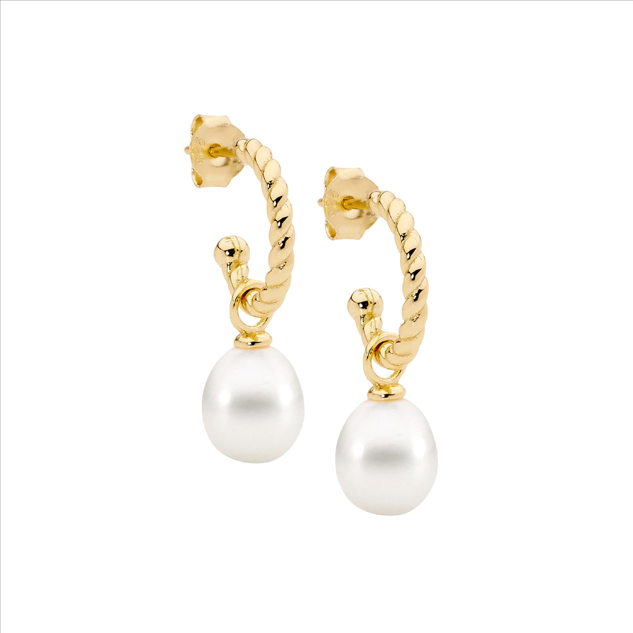 Sterling Silver/Gold Plated Twist Hoop Earring with Pearl Drop