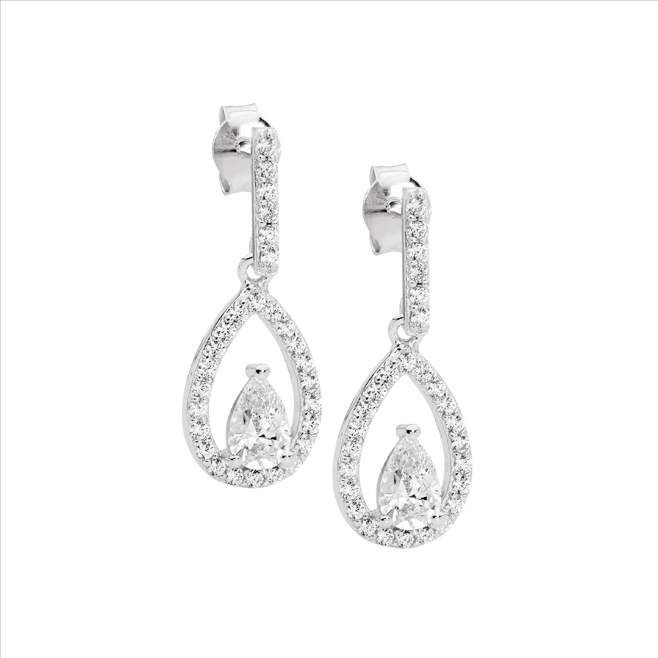 Sterling Silver Cubic Zirconia Open Pearl Drop Earring