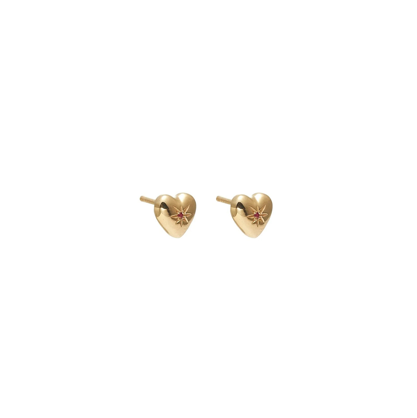 Petite Puffed Gold Plated & Ruby Heart Stud Earring