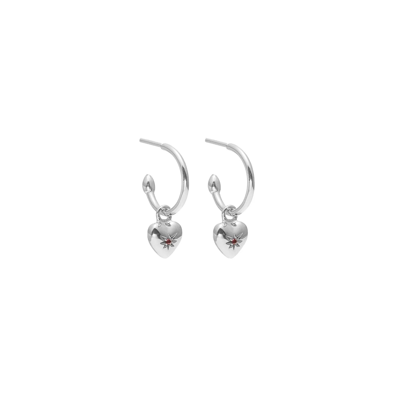 Petite Puffed Sterling Silver & Ruby Heart Hoop