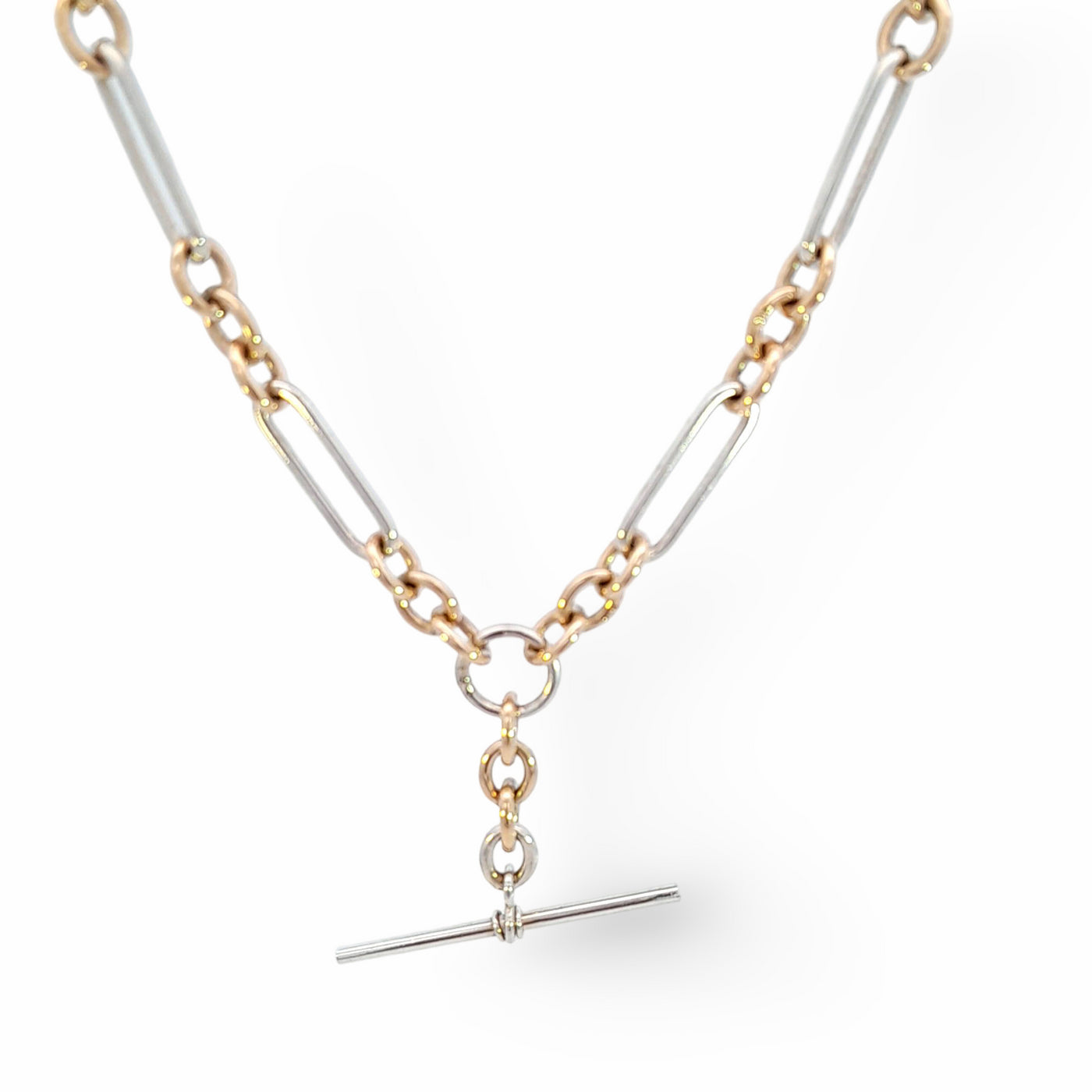9ct Yellow Gold & Sterling Silver Fob Necklace