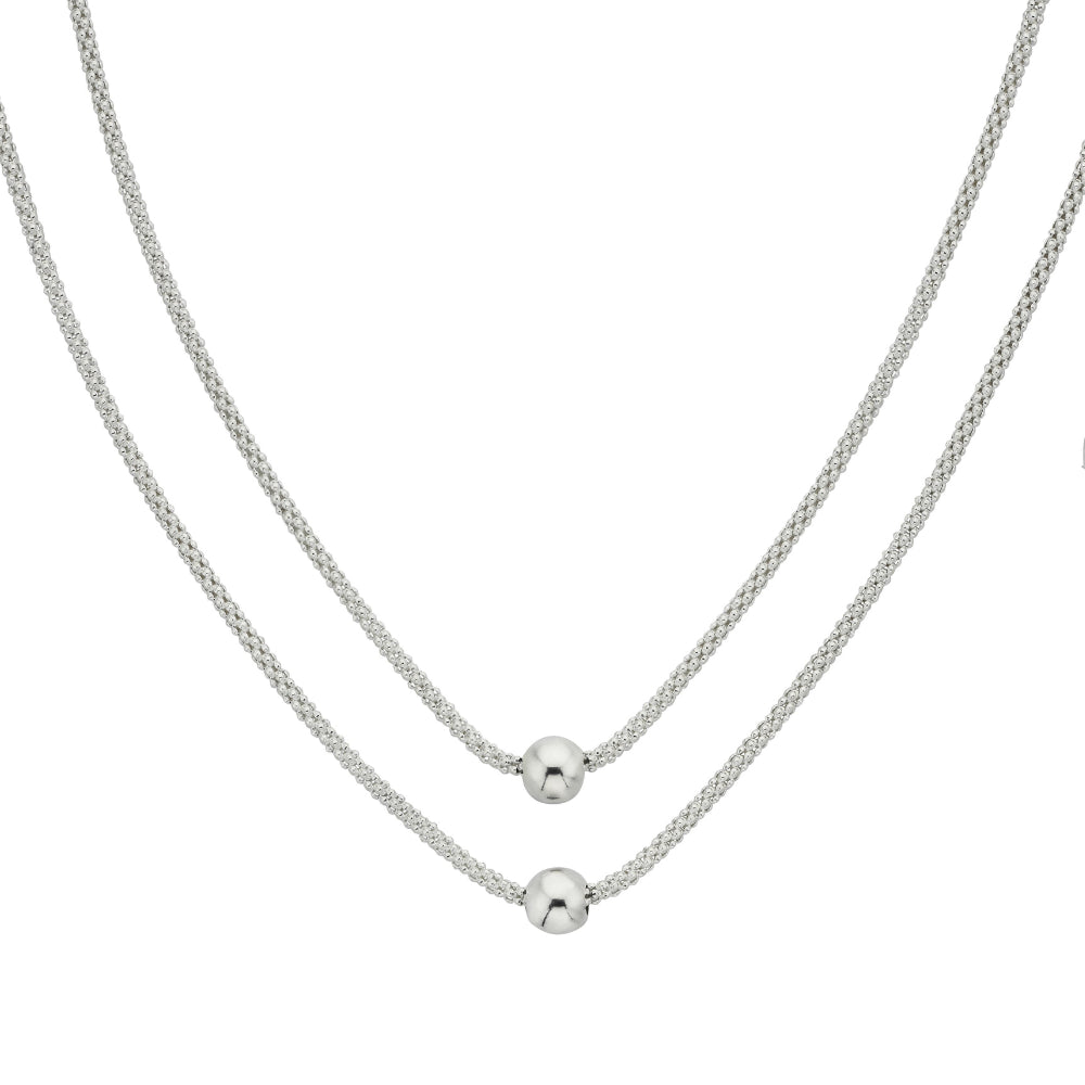 Sterling Silver Double Chain Ball Necklace