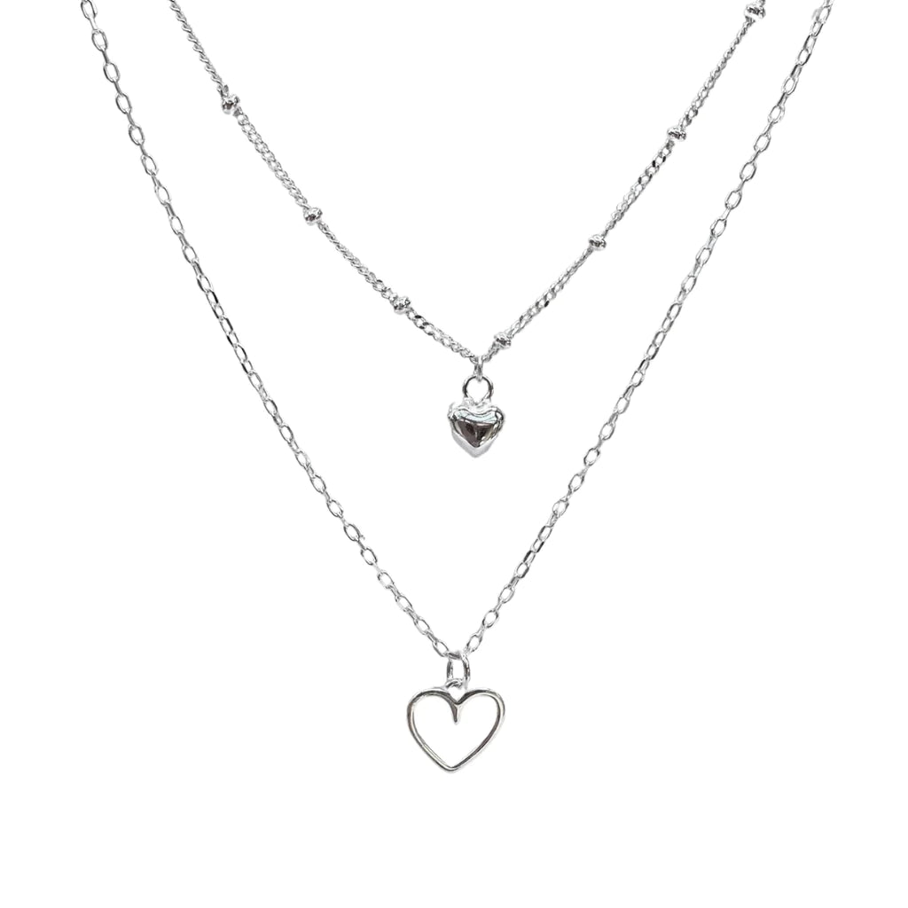 Sterling Silver Double Heart/Chain Necklace