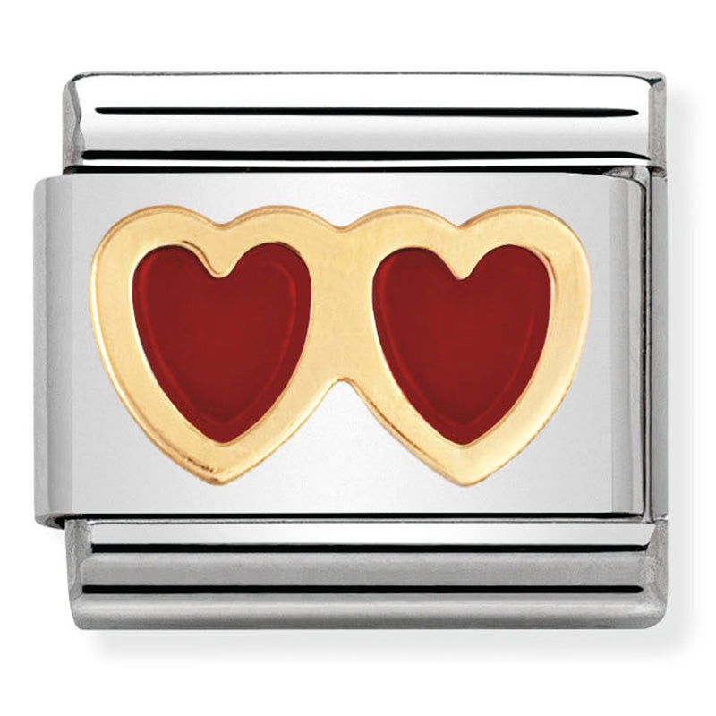 Composable Classic Link Double Heart in Enamel & 18ct Gold