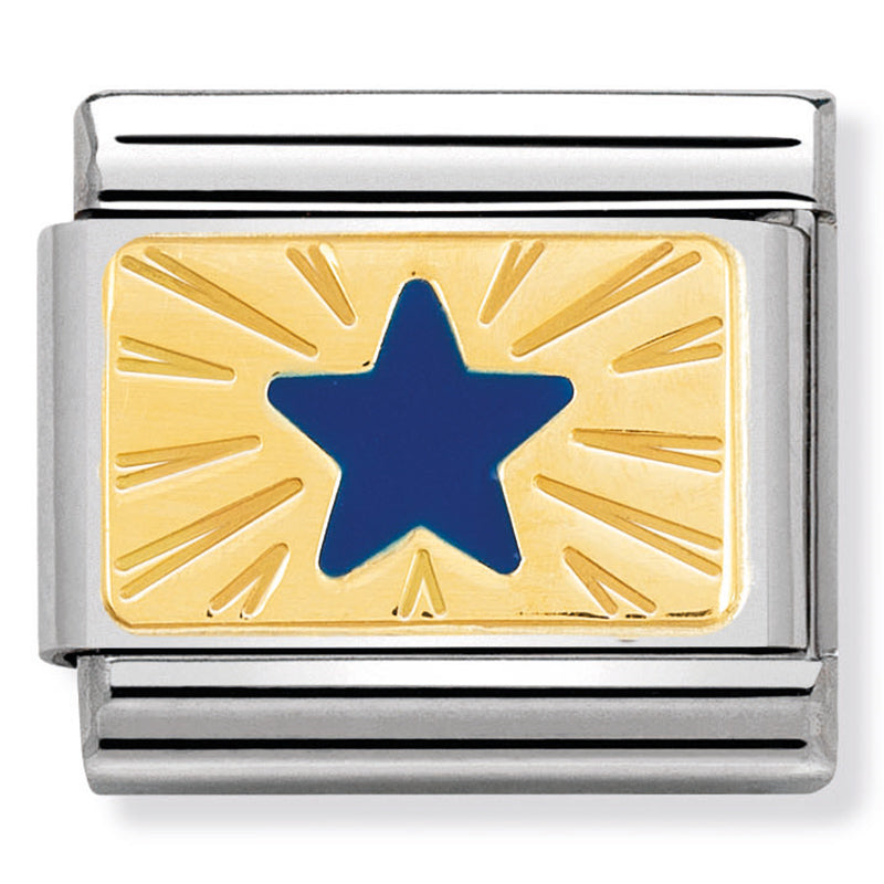 NOMINATION COMPOSABLE CLASSIC LINK BLUE STAR ENAMEL & 18CT GOLD