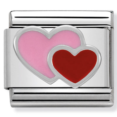 Composable Classic Link Pink & Red Double Heart in Enamel & Silver