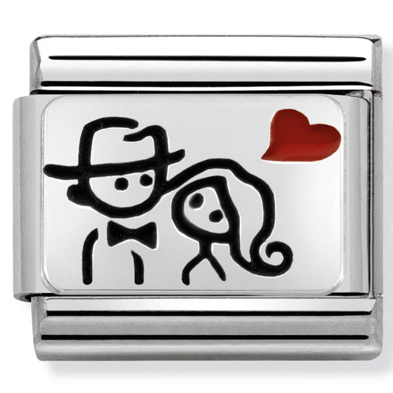 Composable Classic Link Couple with Heart in Enamel & Sterling Silver