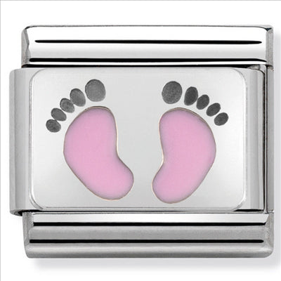 Composable Classic Link Pink Footprint in Enamel & Sterling Silver
