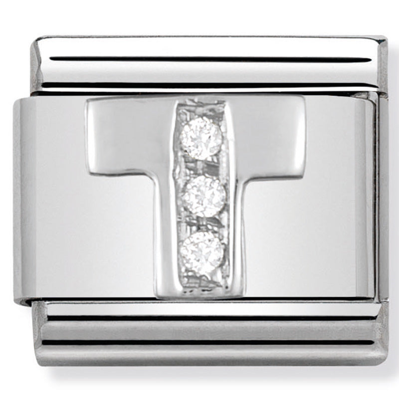 Composable Classic Link Letter T with Cubic Zirconia & Sterling Silver