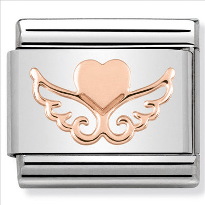 Composable Classic Link Heart With Wings in 9ct Rose Gold